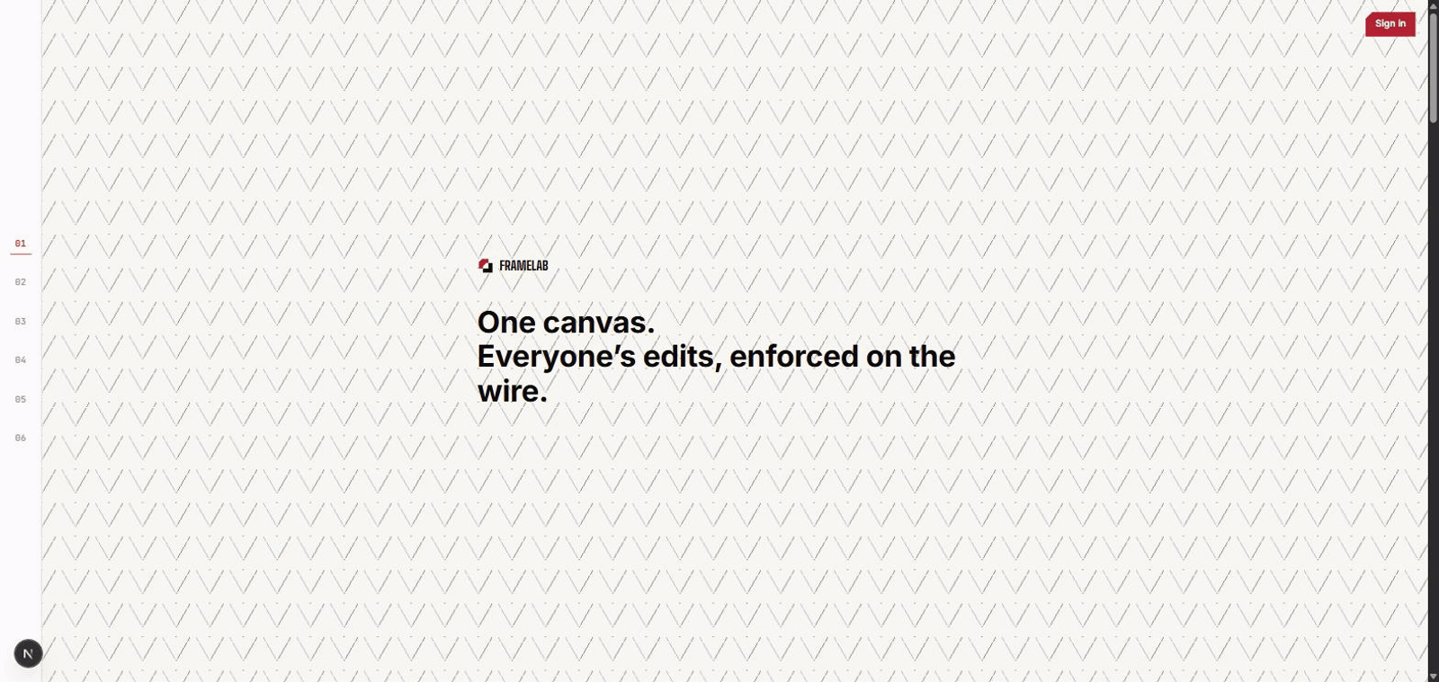 FrameLab landing page: real-time collaborative canvas pitch